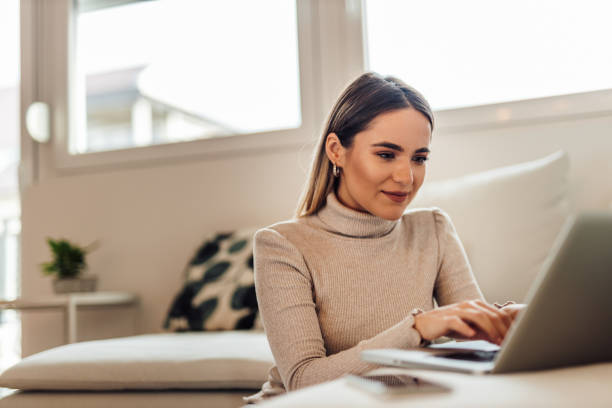 istock Business girl doing net working from home. 1293038922