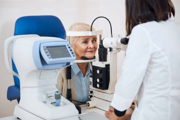istock Qualified doctor testing the senior patient vision 1293039023