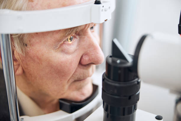 istock Elderly Caucasian man getting an eye check-up 1293039036