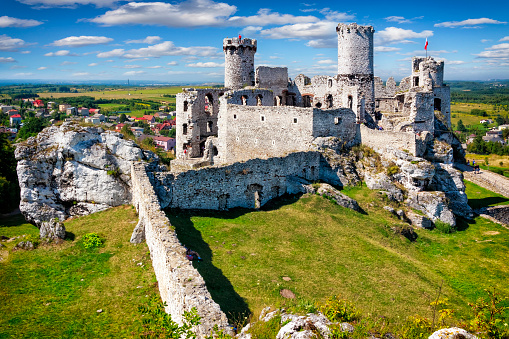 Podgrodzie, Poland - August 19,2012:Ogrodzieniec Castle - ruined medieval castle in the semi-mountainous highland region called the Polish Jura, Poland