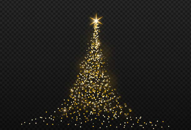 ilustrações de stock, clip art, desenhos animados e ícones de christmas tree gold bokeh glitter particles isolate on white or transparent  background with sparkling  snow, star light  fo , new year, birthdays, special event, luxury card,  rich style. - xmas modern trees night