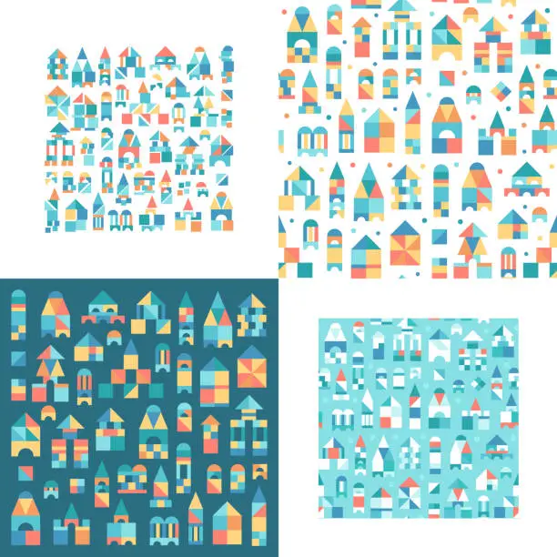 Vector illustration of Kids cubes pattern and print set