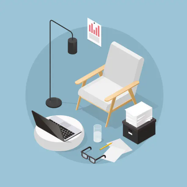 Vector illustration of Work From Home Isometric Illustration