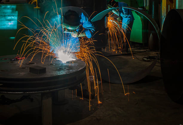 istock Industrial welding process is being done for metal fabrications 1293052547
