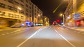 Drive at fast speed at the night streets timelapse hyperlapse drivelapse
