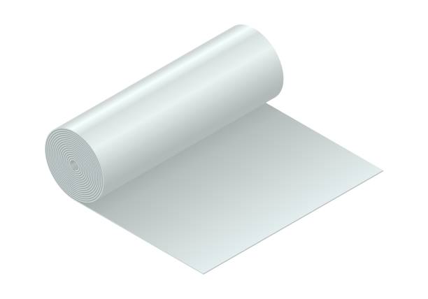 реалистичный векторный иллюстрационный изолятор для тепловой холодной и звуковой защиты изолирован на белом фоне. рулон строительно-изол� - rolled up foil paper gray stock illustrations