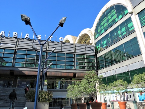 Buenos Aires, Argentina - August, 10, 2018. View of Abasto Shopping mall located  in Balvanera neighborhood. The building was the central wholesale fruit and vegetable market in the city (\