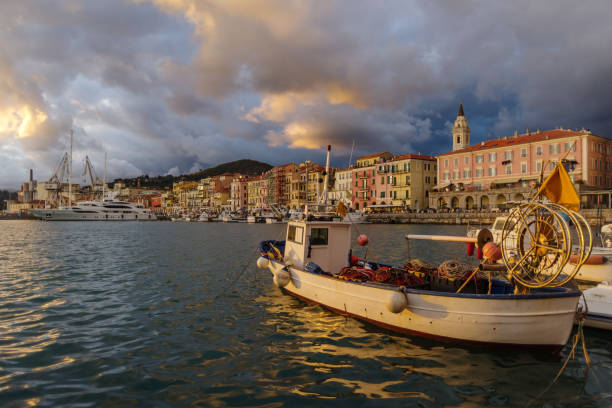 istock Imperia Oneglia harbour in evening, Italy 1293055237