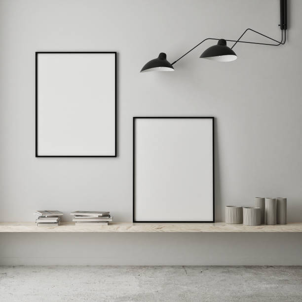 istock mock up poster frame in modern interior background, scandinavian style, 3D render 1293056098