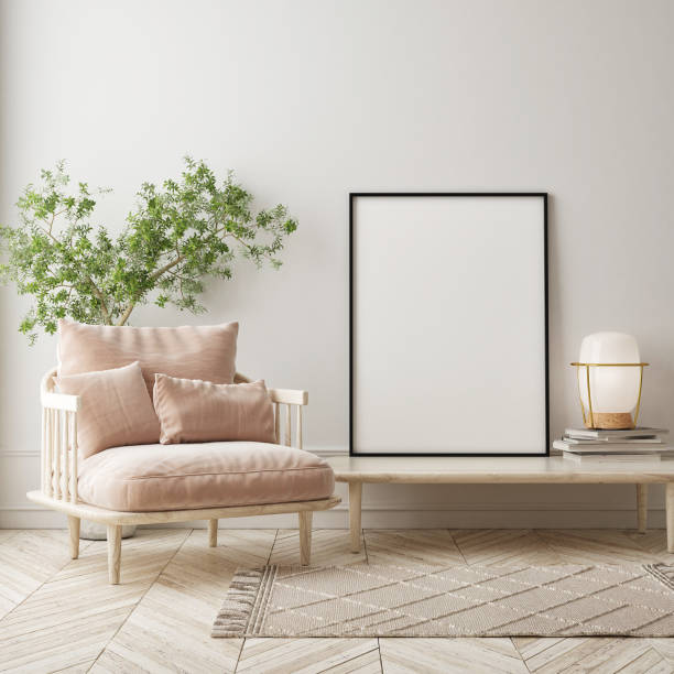 istock mock up poster frame in modern interior background, scandinavian style, 3D render 1293056099
