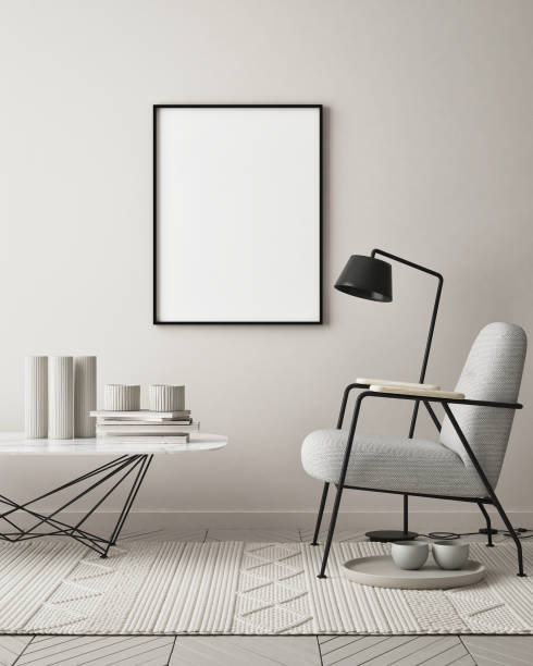 istock mock up poster frame in modern interior background, scandinavian style, 3D render 1293056111
