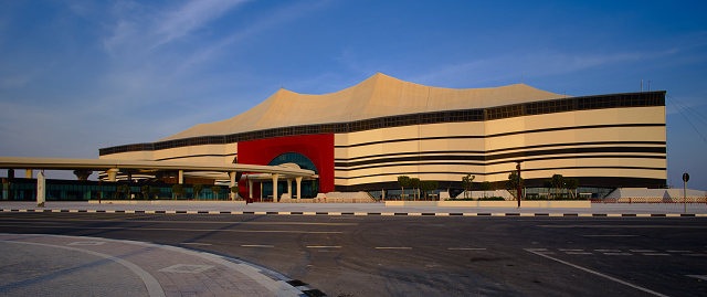 Al-Bayt stadium in Al Khor Qatar daylight  view showing the exterior of the stadium which will hold the opening ceremony and match of 2022 FIFA  World Cup