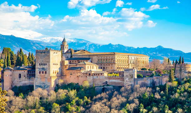 Alhambra palace in Granada, Spain Panoramic view of Algambra palace in Granada. Famous attraction in province of Malaga, Andalusia, Spain. granada stock pictures, royalty-free photos & images