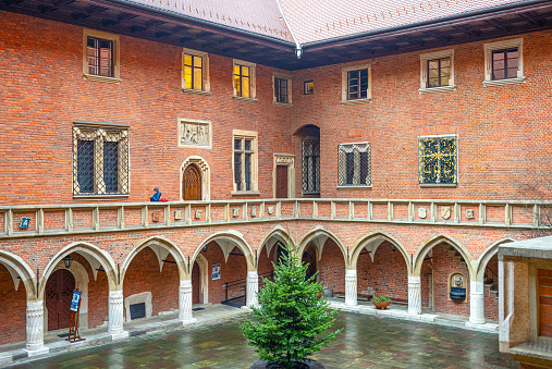 Cracow, Poland - December 6, 2017: The courtyard of the Collegium Maius (ancient university)