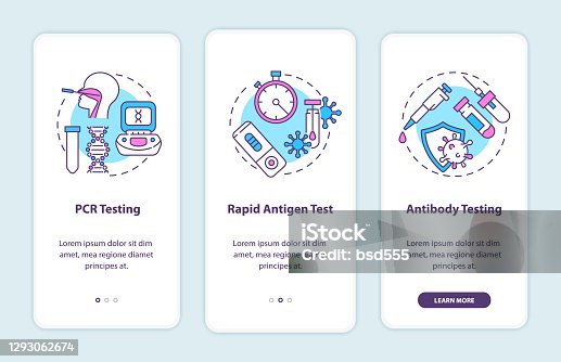 istock Covid testing types onboarding mobile app page screen with concepts 1293062674