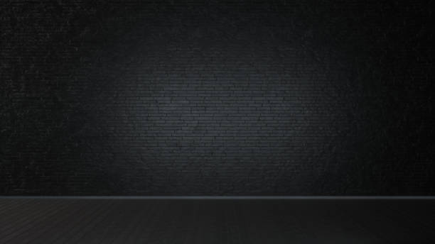 Black brick wall backgrounds, brick room, interior texture, wall background. 3D illustration