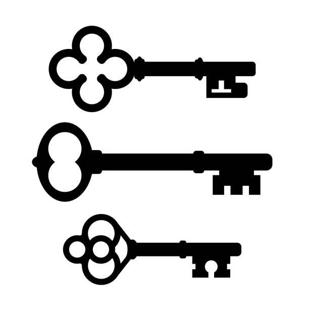 Old skeleton key vector icon Old ornate keys vector icons set isolated on white background escaping illustrations stock illustrations