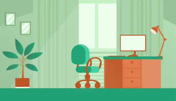 Vector illustration of Home room with a workplace.