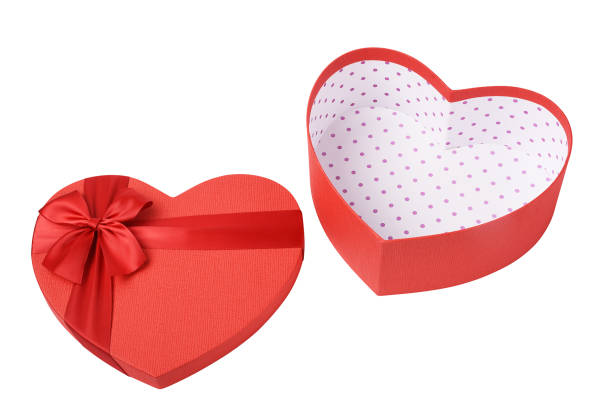 istock Open heart shape red gift box (Clipping Path) on the white background 1293067532