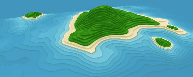 Aerial view of a terraced Island in the ocean
