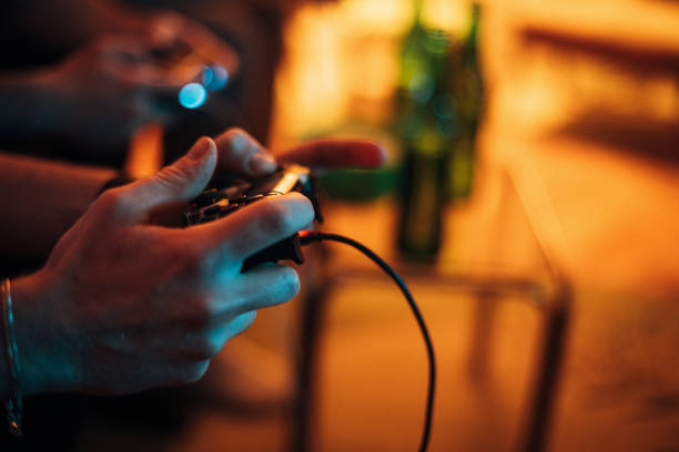 istock Close up of joystick in gamer´s hand 1293069221