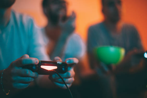 istock Focus on joystick in male hand 1293069940