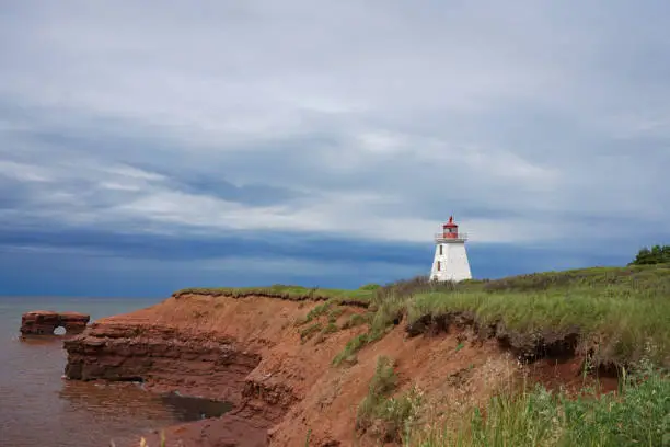 Photo of Cape Egmont Lighthouse along the coast of Prince Edward Island, Canada