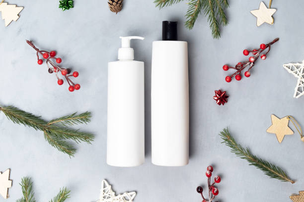 istock Blank cosmetics containers, Christmas concept. 1293082337