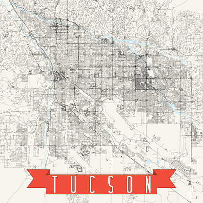 Topographic / Road map of Tucson, AZ, USA. Original map data is open data via © OpenStreetMap contributors. All maps are layered and easy to edit. Roads are editable stroke.