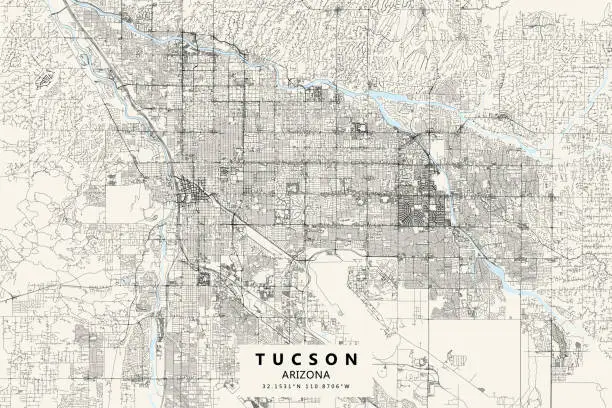 Vector illustration of Tucson, Arizona Vector Map