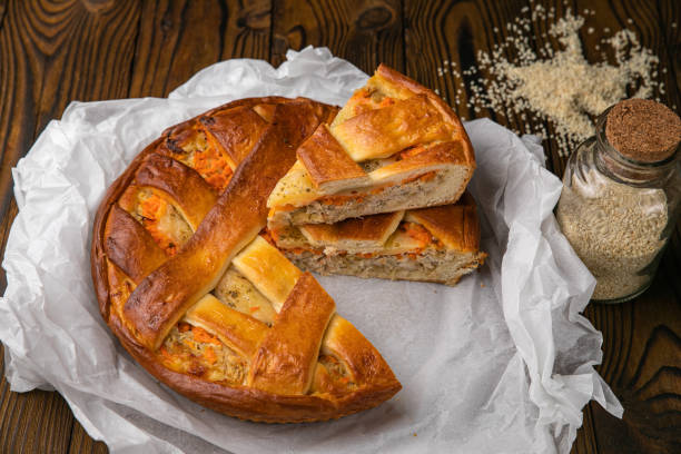 istock Meat pie on a brown wooden table 1293088585