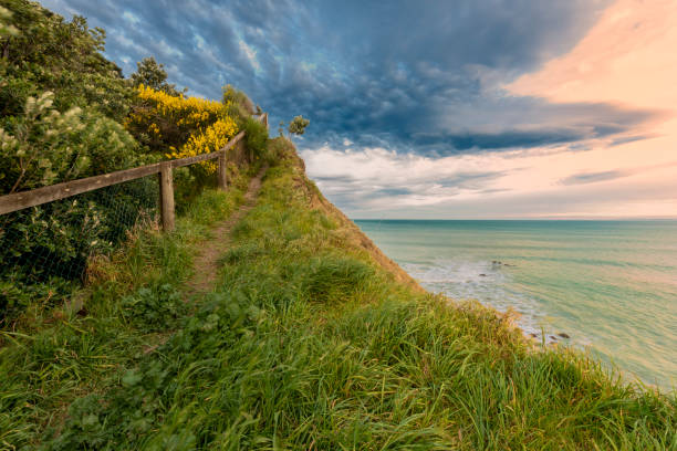 istock Grassy hillside at sunset under a colorful sky 1293090216