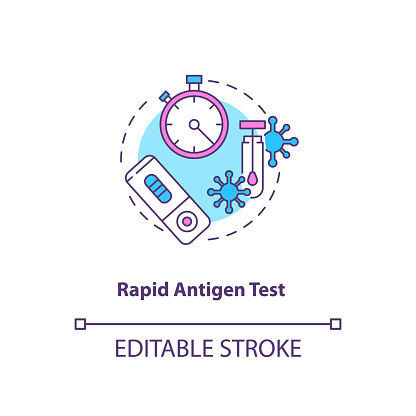 Rapid antigen test concept icon. Covid testing type idea thin line illustration. Nasopharyngeal swab test. Detecting coronavirus antigen. Vector isolated outline RGB color drawing. Editable stroke