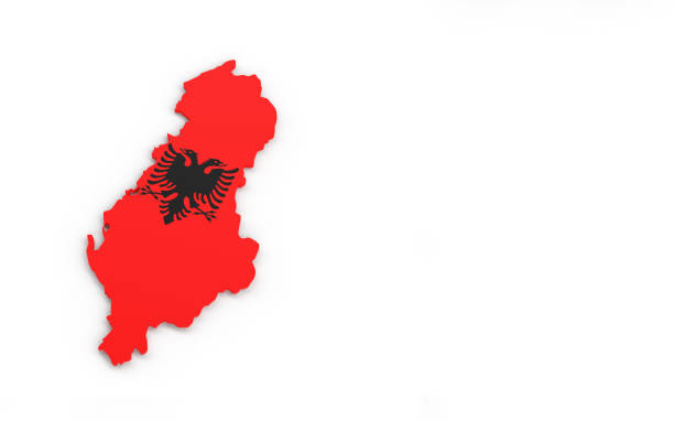 Map of Albania with Albanian flag 3D rendering