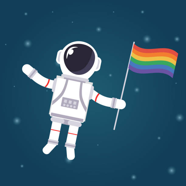 istock Astronaut with LGBT flag waving and hovers in space 1293097076
