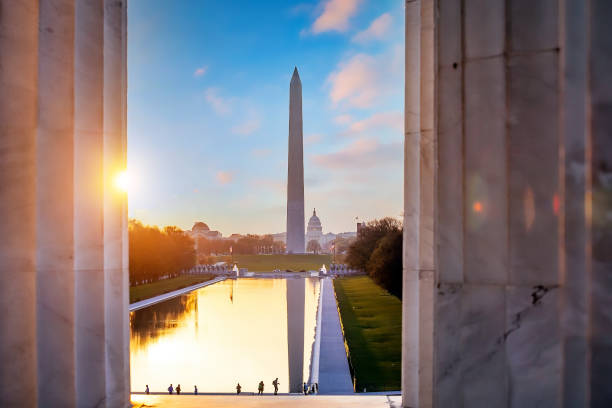 istock Washington monument, mirrored in the reflecting pool in Washington, DC. 1293099617