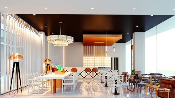 istock 3d render of cafe restaurant interior 1293101161
