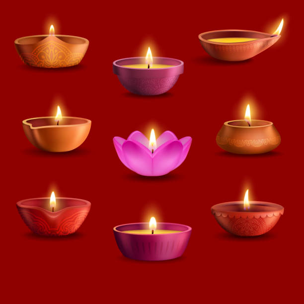 illustrazioni stock, clip art, cartoni animati e icone di tendenza di lampade diwali diya, festival della luce indiana deepavali - diyo