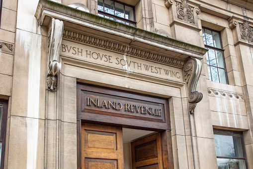 Inland Revenue office in the Central London. South Wing of  Bush house on The Strand. Shot on 22 Dec 2020