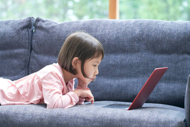 istock Asian girl using the laptop on the sofa 1293109771