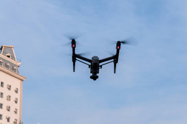 China, Heihe, July 2019: a drone in the air against a blue sky