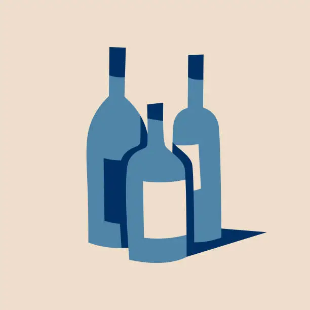 Vector illustration of Wine bottles retro design
