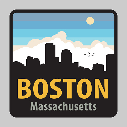 Label or sign with name of Boston, Massachusetts, USA, vector illustration