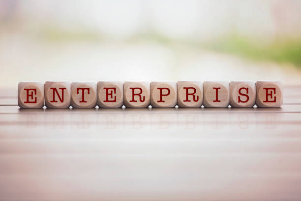 istock Enterprise written on cube wooden blocks. 1293137323