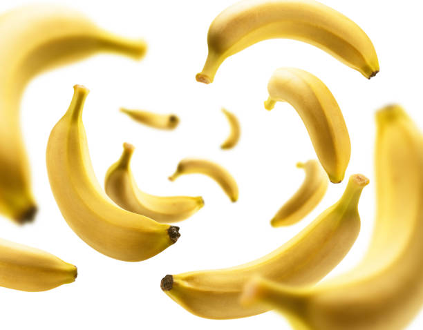 istock Yellow bananas levitate on a white background 1293139196