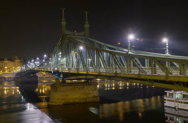 puente de la libertad al otro lado del río danubio en budapest, hungría - europe bridge editorial eastern europe fotografías e imágenes de stock