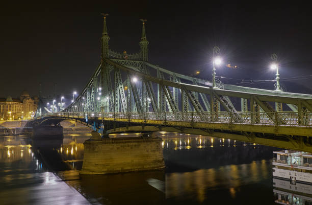 мост свободы через реку дунай в будапеште, венгрия - europe bridge editorial eastern europe стоковые фото и изображения