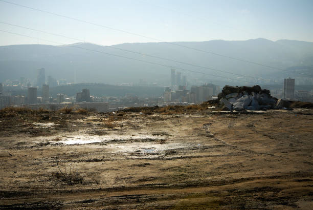 View of a town with thick mud on the foreground.