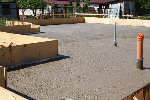 istock concrete slab of foundation with wooden formwork 1293147904
