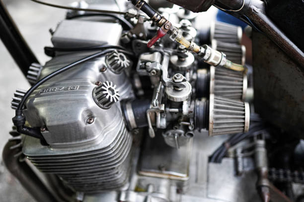 istock Old motorcycle engine and engine oil stains. Motorcycle engine repair. 1293149287